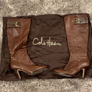 Cole Haan Tall Brown Heel Boots, Sz 8